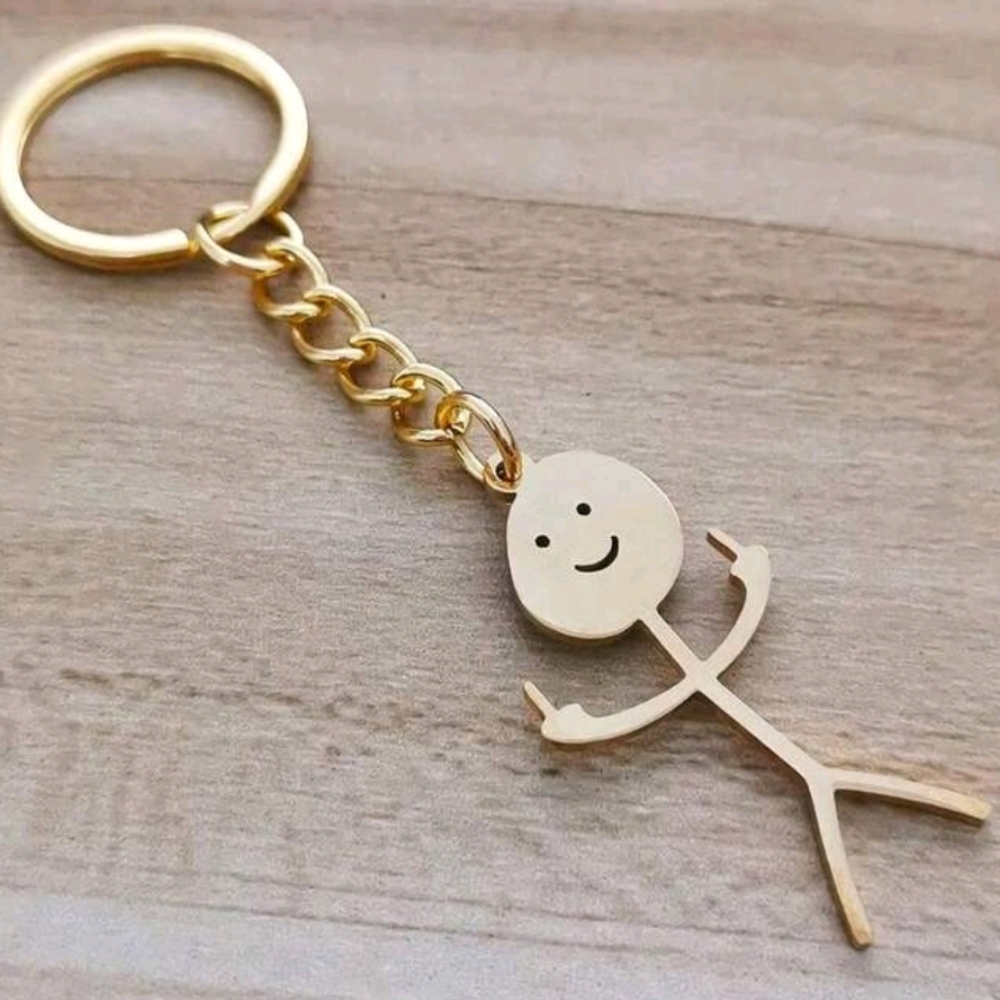 Middle Finger Stick Figure Keychain. New. Great Gift. White Elephant Gift.